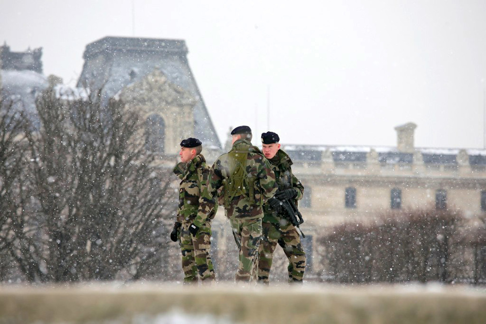 French Army members near the Louvre